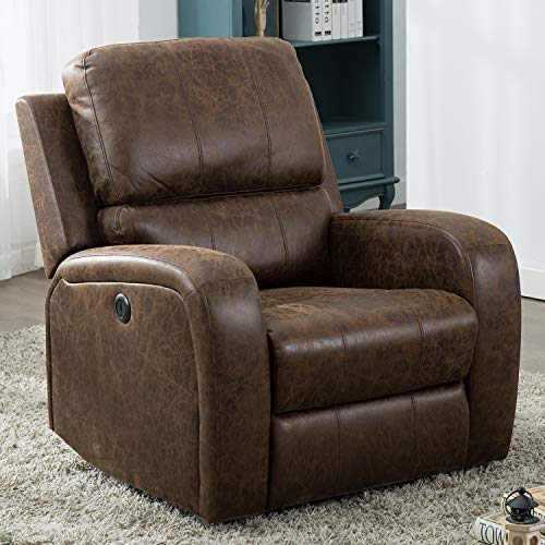 Bonzy Home Power Recliner Chair Air Suede Overstuffed Electric Faux Suede Leather Recliner Chair with USB Charge Port, Smoke Gray