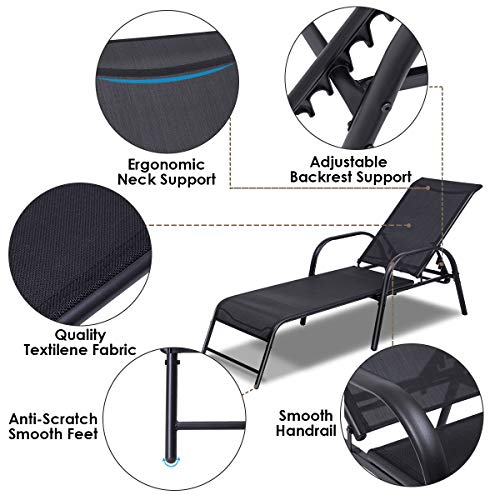 Giantex 2 Pcs Outdoor Patio Chaise, Adjustable Lounge Chairs Patio Furniture Backyard Lawn Sling Chaise Adjustable Back