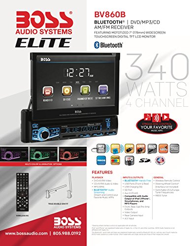 BOSS Audio Systems Elite BV860B Car DVD Player - Single Din, Bluetooth Audio & Calling, Built-in Microphone
