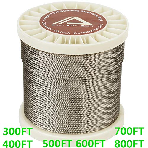 Ingpro T316 Stainless Steel Cable 1/8" Aircraft Wire Rope for Deck Cable Railing Kit, (7x7 800FT),Corrosion Resistance Grade