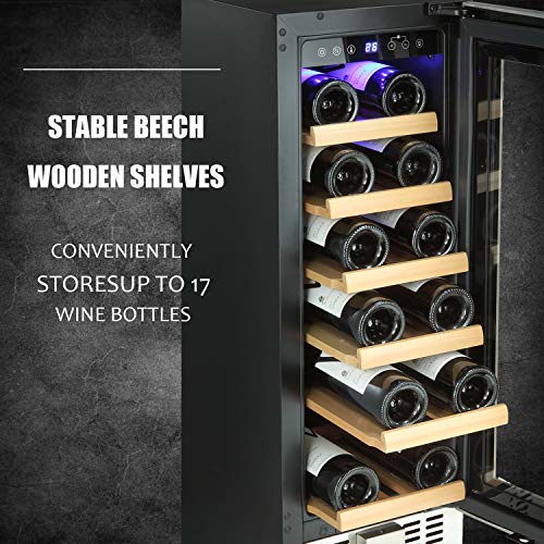 Antarctic Star 12 Inch Wine Cooler Beverage Refrigerator Beer Mini Fridge 18 Bottles Single Zone Built-in Freestanding Stainless Steel