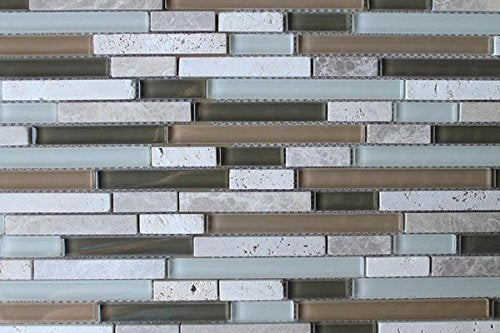 10 Square Feet - Bliss Bamboo Stone and Glass Linear Mosaic Tiles - Bathroom Walls/Tub Surround/Kitchen Backsplash