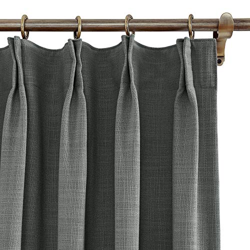 ChadMade Extra Wide Polyester Linen Drapes with Thermal Blackout Lining Pinch Pleat Curtain for Sliding Door Patio Carbon Grey