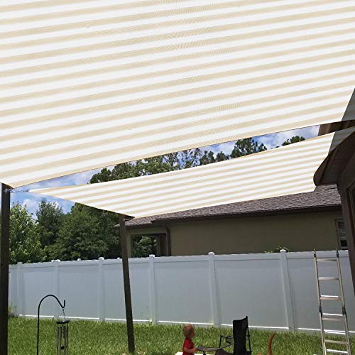 Patio Paradise 9' x 12' FT Beige & White Stripes Sun Shade Sail Rectangle Canopy 180 GSM Permeable Canopy Pergolas Top Cover UV Block Fabric Durable Outdoor Customized Available