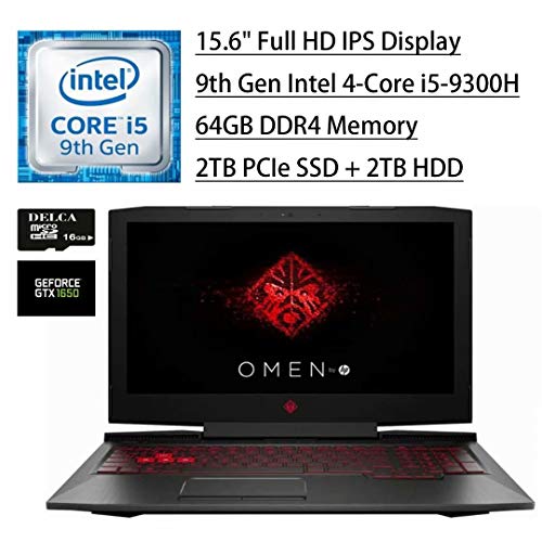 2020 HP Gaming Laptop 15.6inch 9th Gen Intel Quad-Core i5-9300H 64GB DDR4 2TB SSD 2TB HDD 4GB GTX 1650 Backlit KB Win 10