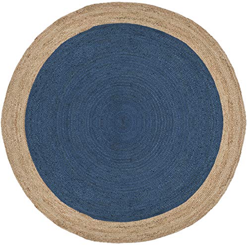 Safavieh Natural Fiber Collection NF801D Hand-woven Jute Area Rug, 9' Round, Royal Blue/Natural