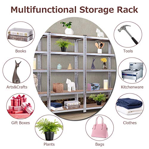 2 Pieces Shelving Rack Storage Shelf Steel Garage Utility Rack 5-Shelf Adjustable Shelves Heavy Duty Display Stand for Books