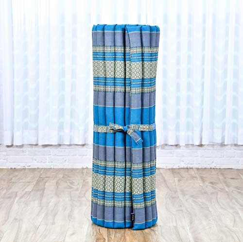 LEEWADEE Rollable Floor Mat L – Comfortable and Rollable Thai Mattress, Soft Massage Mat Filled with Eco-Friendly Kapok, Perfect to Use as a Sleeping Mat 75 x 41 inches, Light Blue