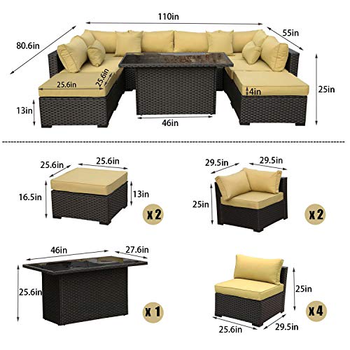 Outdoor PE Wicker Rattan Furniture Set - 9 Piece Patio Garden Sectional Sofa Chair with Olive Green Cushion