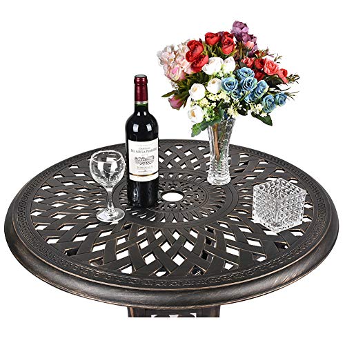 TITIMO 31 inch Diameter Outdoor Round Patio Bistro Dining Table Cast Aluminum with Umbrella Hole Conversation Table …