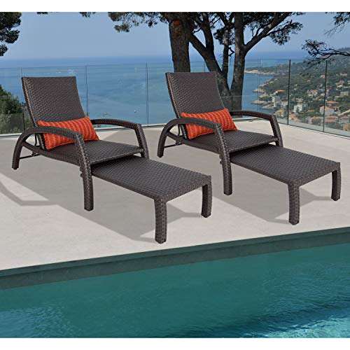 Ulax Furniture Outdoor Wicker Convertible Chaise Lounge Patio Woven Padded 2-Pack Aluminum Lounger Adjustable Chair with Quick Dry Foam and Sunbrella Pillow