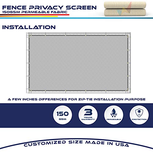 Windscreen4less Heavy Duty Privacy Screen Fence in Color Beige with White Stripes 5' x 200' Brass Grommets w/3-Year Warranty 150 GSM (Customized Size)