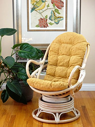 Java Lounge Swivel Rocking Chair with Cream Cushion Natural Rattan Wicker Handmade, Colonial
