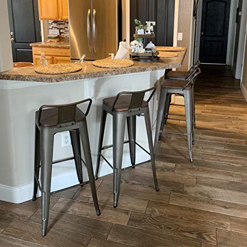 Tongli 26" Metal Counter Stools Set of 4 Industrial Counter Height Barstools with Back (Rusty, Low Back)