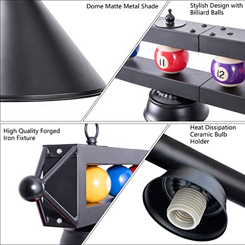 Wellmet Billiard Light For Pool Table Hanging Over W/ Matte Metal Shades & Ball Decor Perfect For Game Room Kitchen Island