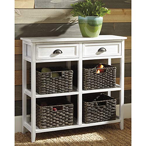 Signature Design by Ashley - Oslember Storage Accent Table - Includes 4 Brown Removable Baskets - Antique White Finish