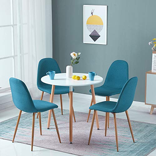 GreenForest Mid Century Dining Kitchen Chair Set of 4 Modern Indoor Outdoor Guest Chair Fabric Upholstered Side Chair with Metal Legs,Teal