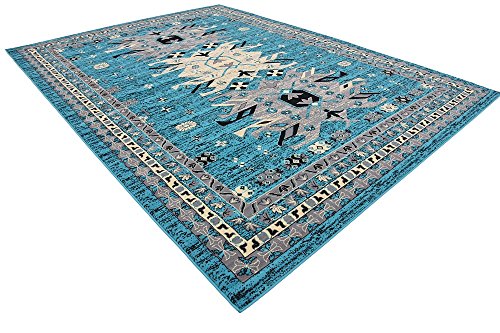 Unique Loom Taftan Collection Geometric Tribal Turquoise Area Rug (9' 10 x 13' 0)