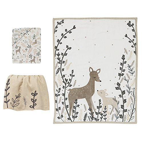 Lambs & Ivy Meadow 3 Piece Crib Bedding Set, Cream/Brown/White