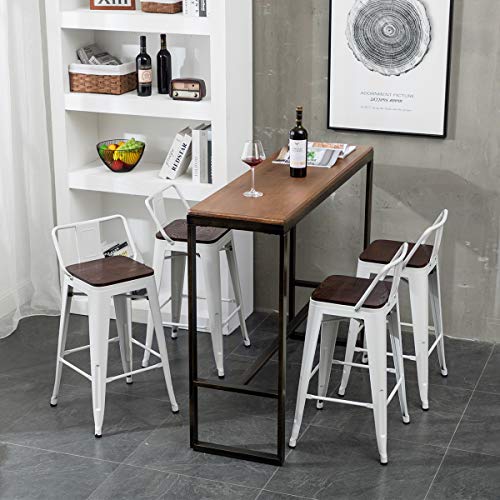 Tongli Square Seat 30" Metal Barstool for Bar or Kitchen Metal Bar Stools (30", White Wooden)