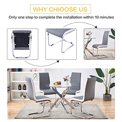 Modern Dining Chairs Set of 6, White Black Side Dining Room Chairs, Kitchen Chairs with Faux Leather Padded Seat High Back and Sturdy Chrome Legs, Chairs for Dining Room,Kitchen, Living Room
