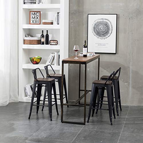 Tongli Metal Barstool Counter Industrial Patio Dining Chair for Kitchen Matte Black Backless(Set of 4) 30"