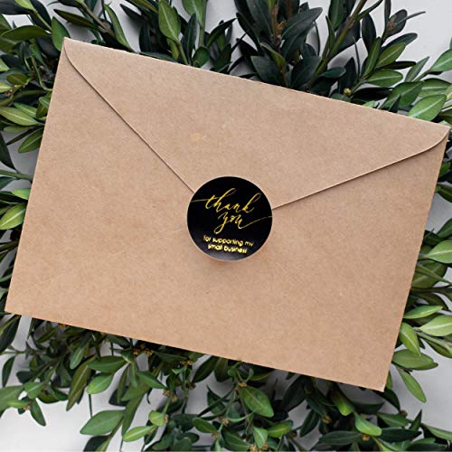 1000 Thank You Stickers Per Roll 1.5 Inch Round Black and Gold Foil Thank You for Supporting My Small Business Paper Adhesive Sticker Labels for Sealing Kraft Maker Online Retailer Sellers Shop Owners