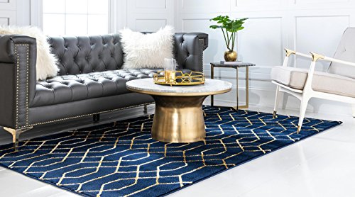 Unique Loom Marilyn Monroe Glam Collection Textured Geometric Trellis Navy Blue Gold Area Rug (8' 0 x 10' 0)