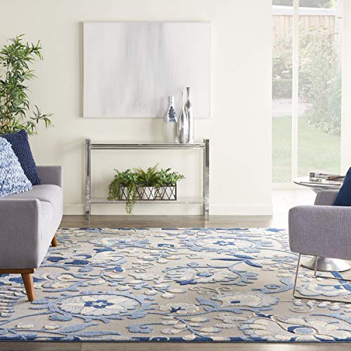Nourison Aloha Floral Tropical Indoor/Outdoor Blue/Grey 7' x 10' Area Rug, (7' x 10')