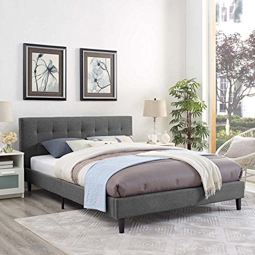 Modway Linnea Upholstered Gray Full Platform Bed with Wood Slat Support