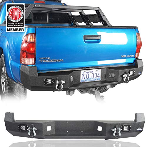 Discovery Rear Bumper Off Road Rear Step Bumper Guard w/2 ×18W LED Floodlights for 2005-2015 2nd Gen Toyota Tacoma (not fit for 3rd Gen Tacoma)