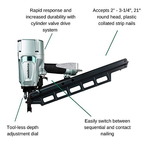 Metabo HPT Pneumatic Framing Nailer 2" upto 31/4" Plastic Collated Full Head Nails NR83A5