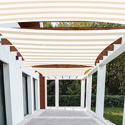 Patio Paradise 9' x 12' FT Beige & White Stripes Sun Shade Sail Rectangle Canopy 180 GSM Permeable Canopy Pergolas Top Cover UV Block Fabric Durable Outdoor Customized Available