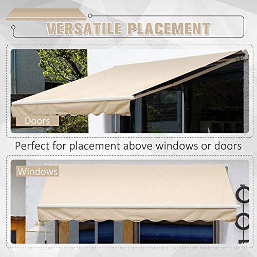 Outsunny 12' x 10' Outdoor Patio Manual Retractable Exterior Window Awning with Adjustable & Versatile Design, Beige