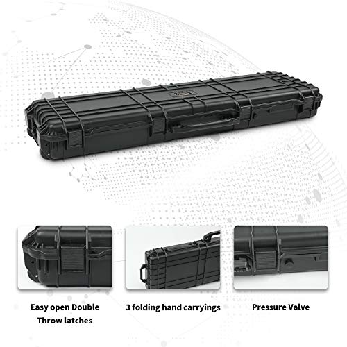Lauraland 53 Inch Carrying Rifle Case, All Weather Water-Proof Safety Hard Gun Case with Foam with Wheels and Cuttable Foam