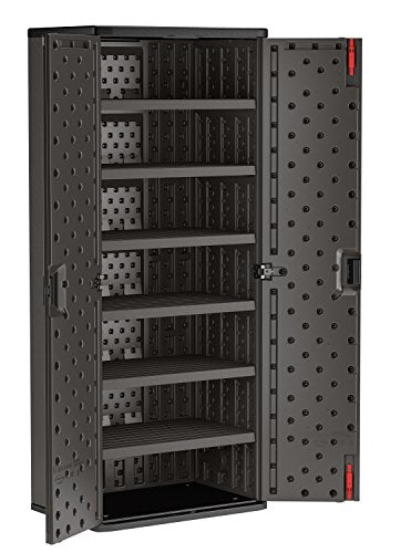 Suncast Commercial Blow Molded Tall Cabinet, Black Storage Shed, Outdoor Use, 6 Shelf