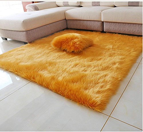 Meng Ge Faux Sheepskin Area Rug Plush Faux Fur Rug Chair Cover Seat Pad for Bedroom Sofa Floor Orange
