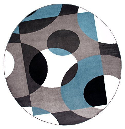 Modern Circles Round Area Rug 6' 6" Blue (6' 6" Diameter)