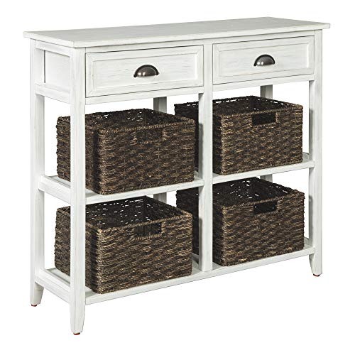 Signature Design by Ashley - Oslember Storage Accent Table - Includes 4 Brown Removable Baskets - Antique White Finish