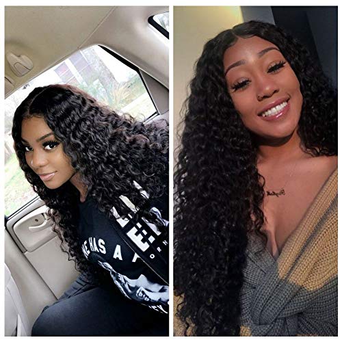 13x4 150% Density Deep Wave Lace Front Wigs Human Hair Pre Plucked Curly Lace Front Wigs Wet and Wavy Virgin Vshow Hair with Baby Hair 22 Inches for Black Women Natural Color