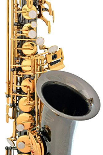 Lazarro 360-BN E-Flat Eb Alto Saxophone Black Nickel-Gold Keys with Case, 11 Reeds, Care Kit and Many Extras