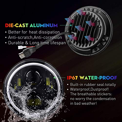 DOT Approved 7in RGB Halo Jeep Wrangler Headlights + 4in RGB LED Fog Lights Halo Ring Amber Combo Kit For Jeep Wrangler 1997-2019