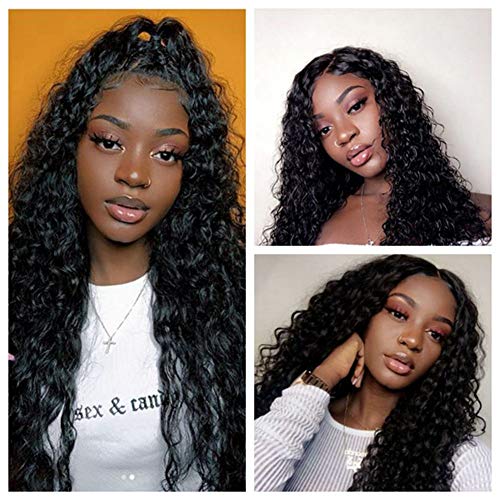 13x4 150% Density Deep Wave Lace Front Wigs Human Hair Pre Plucked Curly Lace Front Wigs Wet and Wavy Virgin Vshow Hair with Baby Hair 22 Inches for Black Women Natural Color