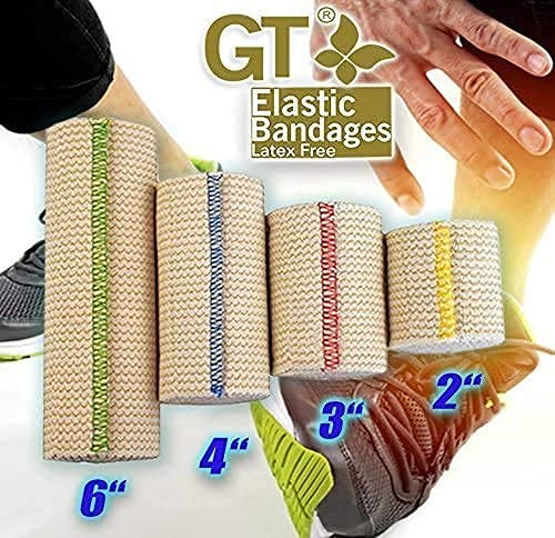 GT USA Organic Cotton Elastic Bandage Wrap (6" Wide, 50 Pack) | Hook & Loop Fasteners at Both Ends | Latex Free | Hypoallergenic Compression Roll for Sprains & Injuries
