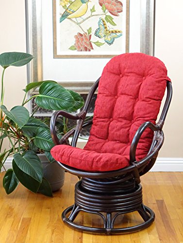 Java Lounge Swivel Rocking Chair with Cream Cushion Natural Rattan Wicker Handmade, Colonial