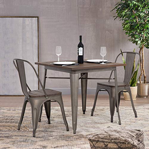 FDW 5-Piece Patio Table Set Square Metal Table Wood Top Table 31x31" 4 Chairs,Bronze