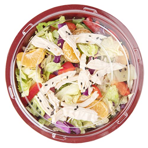 18 Ounce Plastic Food Bowls, 200 With Lid Disposable Food Containers - Mircowave-Safe, BPA-Free, Black And Red Plastic To Go Bowls, Disposable - Restaurantware
