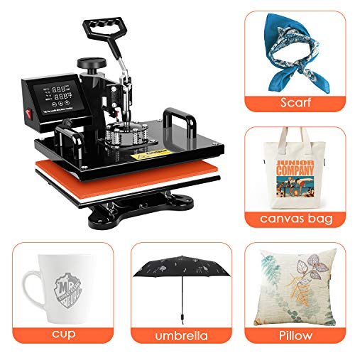 Heat Press 12" x 15" - TUSY 5 in 1 Swing Away Heat Press Machine for T Shirts Hat Mug Cap Plate, Multifunctional Digital Heat Transfer Sublimation