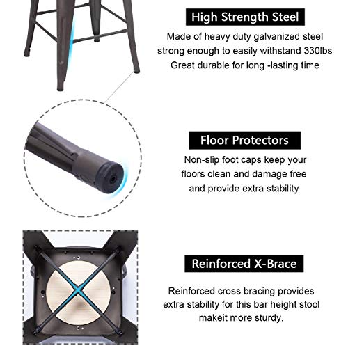 Tongli 26" Metal Counter Stools Set of 4 Industrial Counter Height Barstools with Back (Rusty, Low Back)