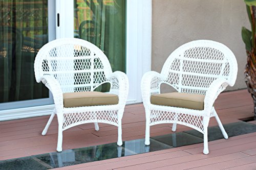 Jeco Wicker Chair with Tan Cushion, Set of 2, White/W00209-